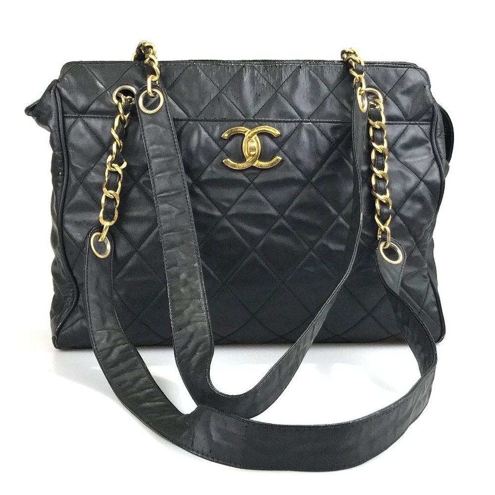 CHANEL Bag Shoulder Matelasse 3659059 Black Leather Chain Strap Authentic